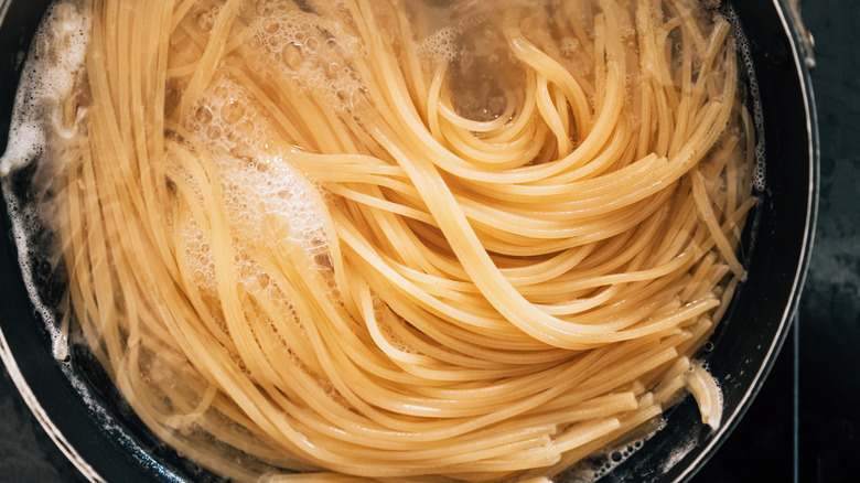 crowded spaghetti closeup