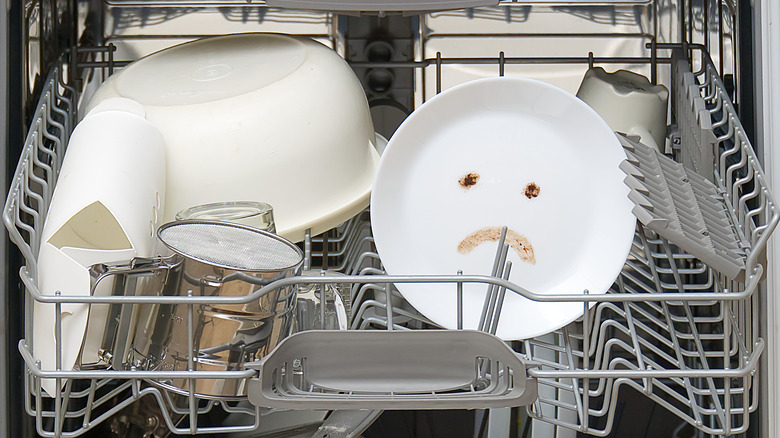 Dishwasher rack holding "sad" plate