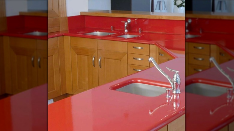 Red kitchen countertop slab
