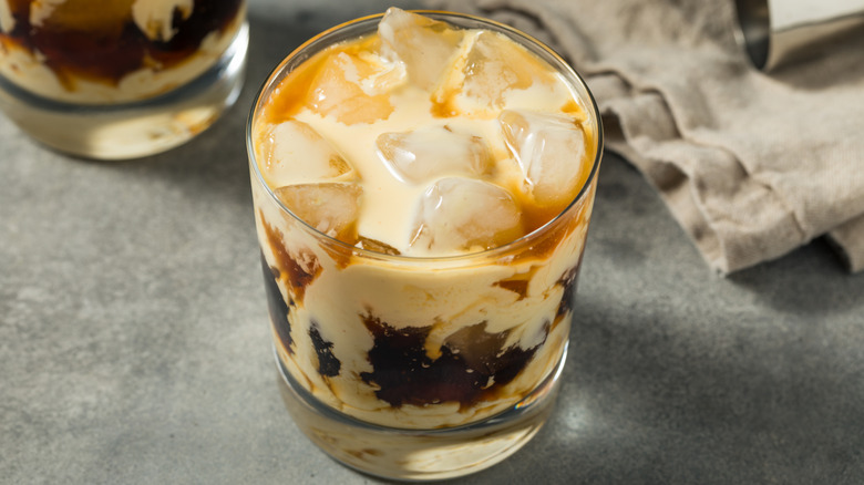 Cocktail with melted cream and ice