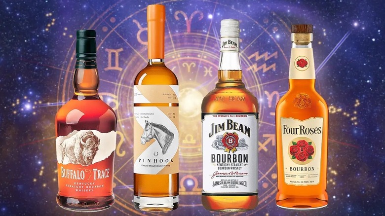 bourbon brand bottles on zodiac background