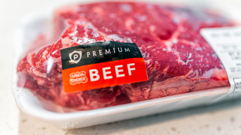 Close up of Publix Premium USDA Choice beef in a packaging