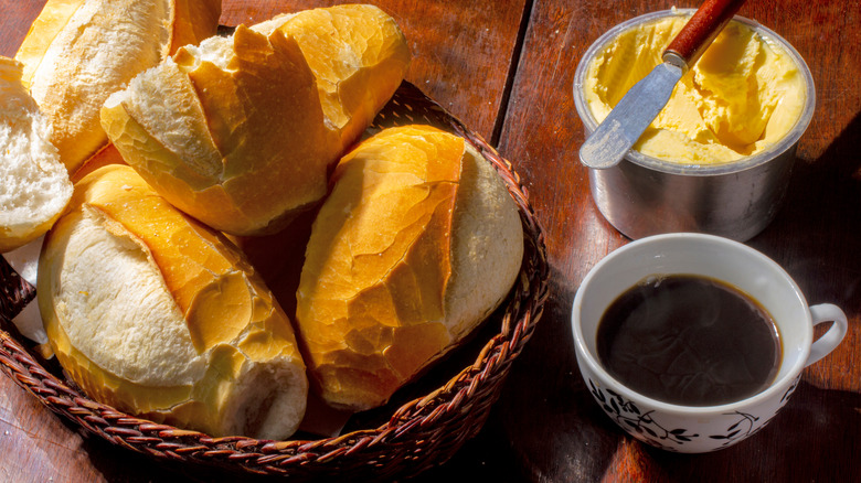 French bread with butter and coffee