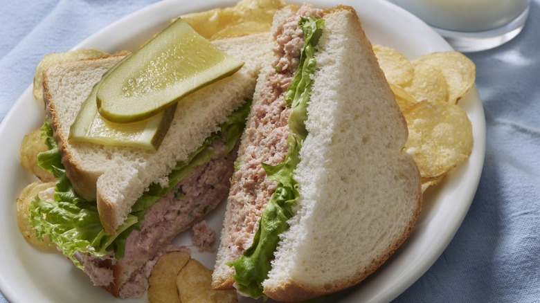 tuna sandwich with pickle slices