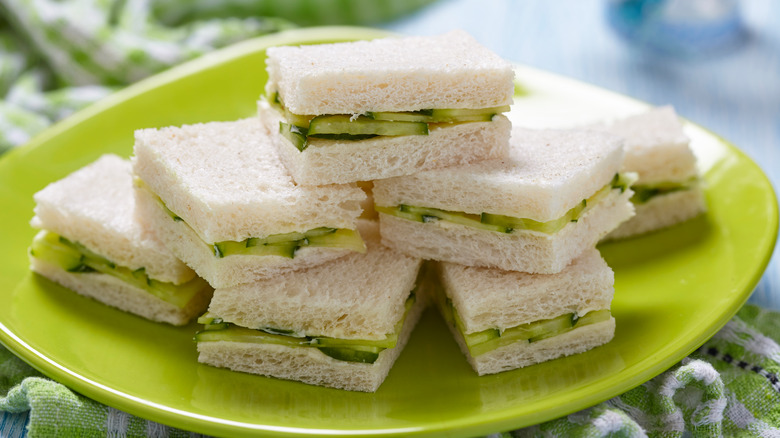 Plate of cucumber sandwiches