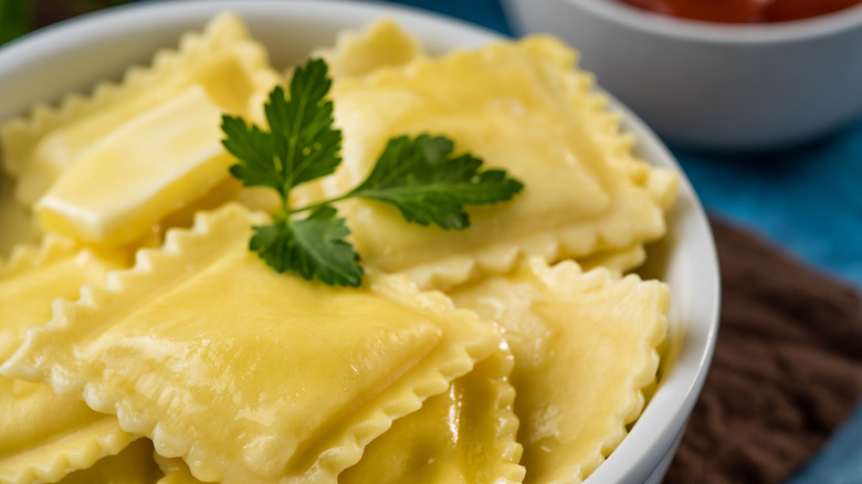 store-bought ravioli in white bowl