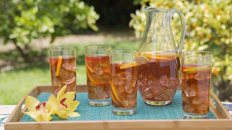 pitcher of iced tea glasses