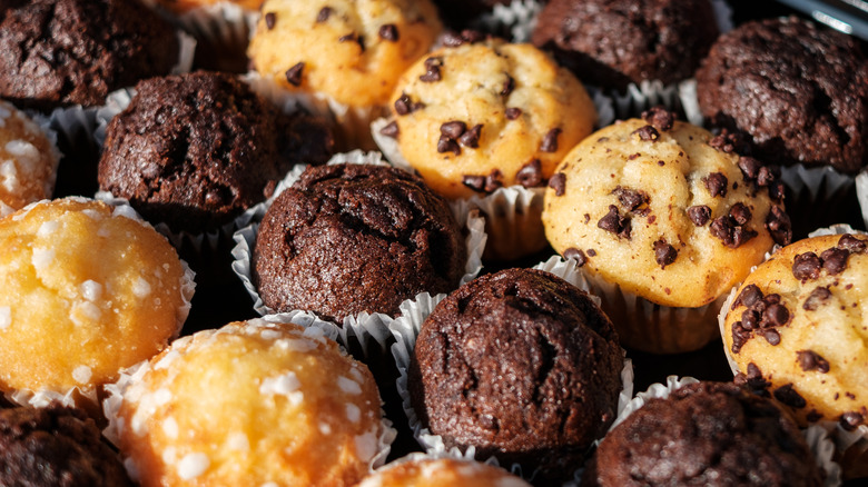 Close up of muffins in rows