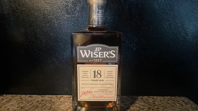 A bottle of J.P. Wiser's 18 Years Old blended Canadian whisky