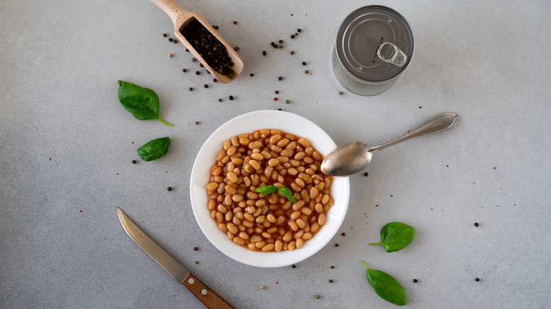 Canned baked beans in a plate