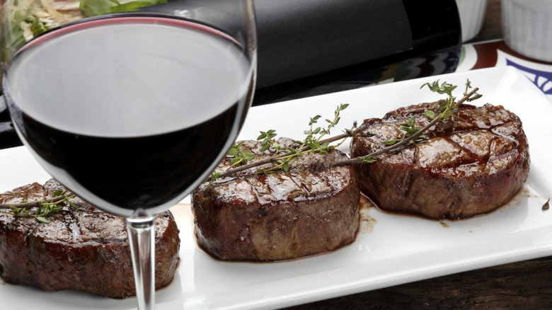 wine and outdoor barbecue steak