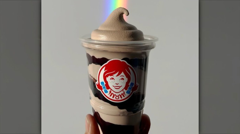 Wendy's chocolate Frosty with fudge drizzle