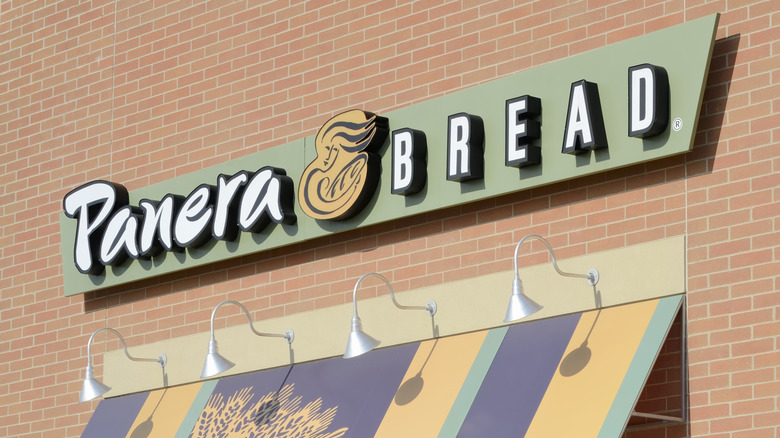 Panera Bread sign on brick storefront
