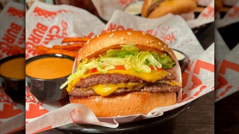 Red Robin Double Cheeseburger with fries
