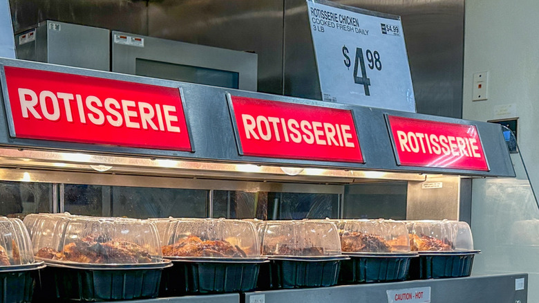 Rotisserie chickens ready on shelf at Sam's club