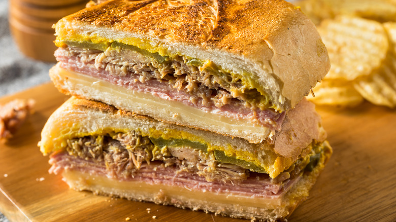 stacked cuban sandwich halves