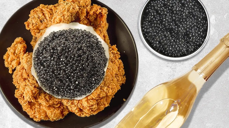Fried chicken with caviar 
