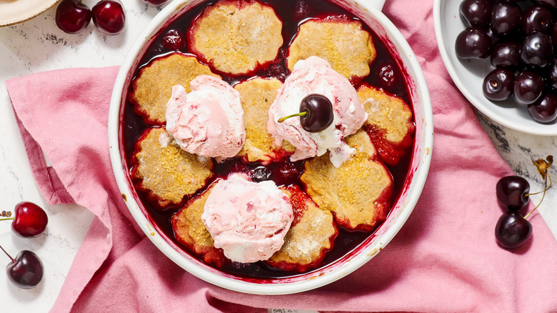 cherry cobbler with ice cream