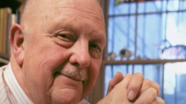 Tight shot, James Beard with hands clasped