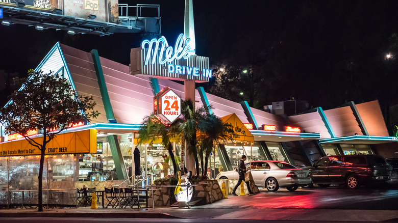 Visitors grab a late night meal at Mel's Drive-In on Sunset Boulevard