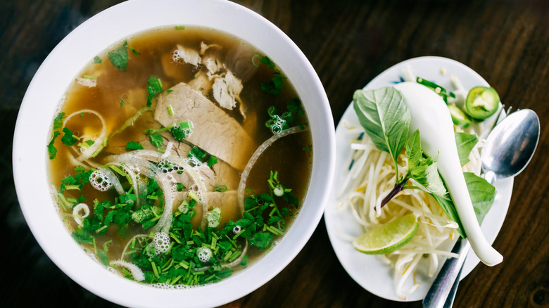 display of pho with noodles
