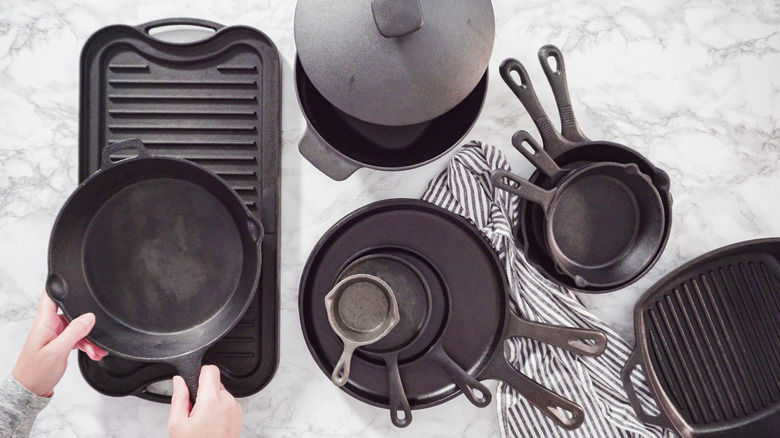 variety of cast iron cookware