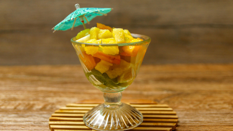 Retro stemmed glass of fruit cocktail