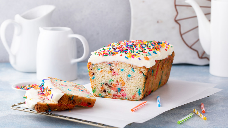 Funfetti pound cake on a table