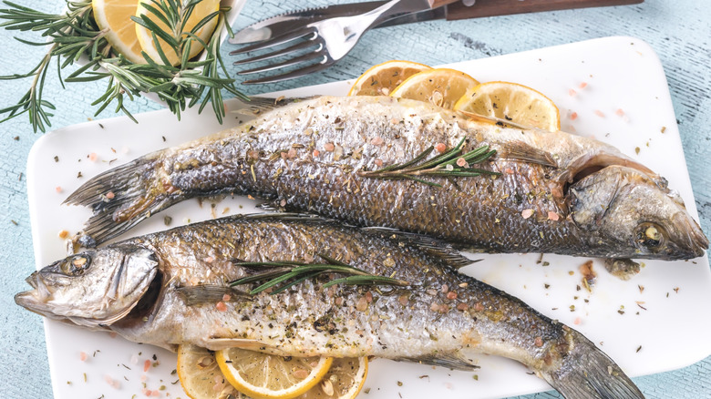 Whole baked fish with lemon and rosemary
