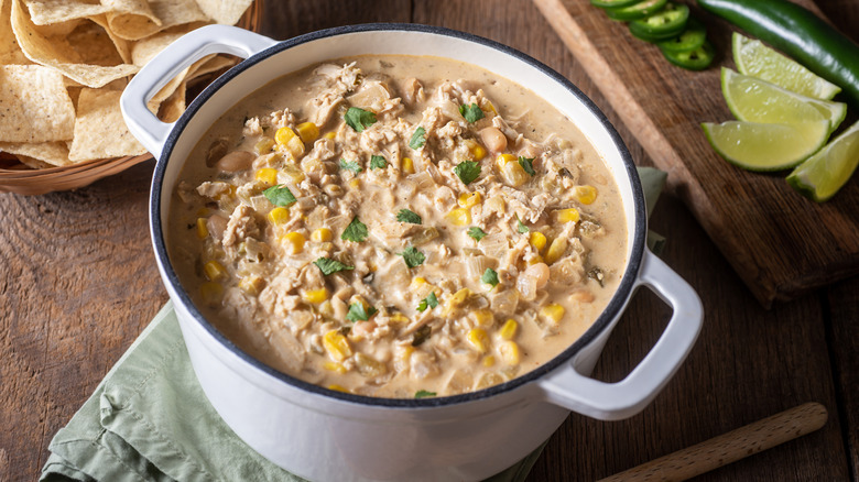 pot of white chicken chili