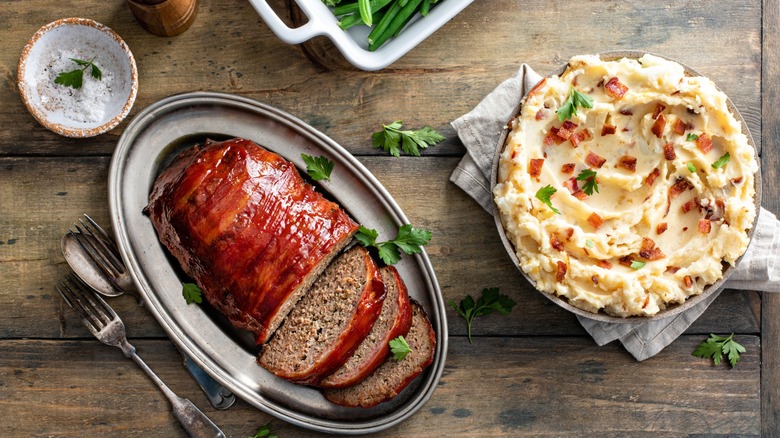 a photo of meat loaf and mashed potatos