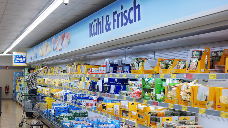 Stocked shelves in a German Aldi