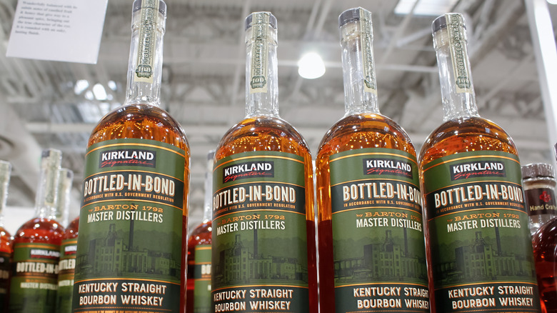 Bottles of Kirkland Signature Bottled-in-Bond Bourbon in Costco