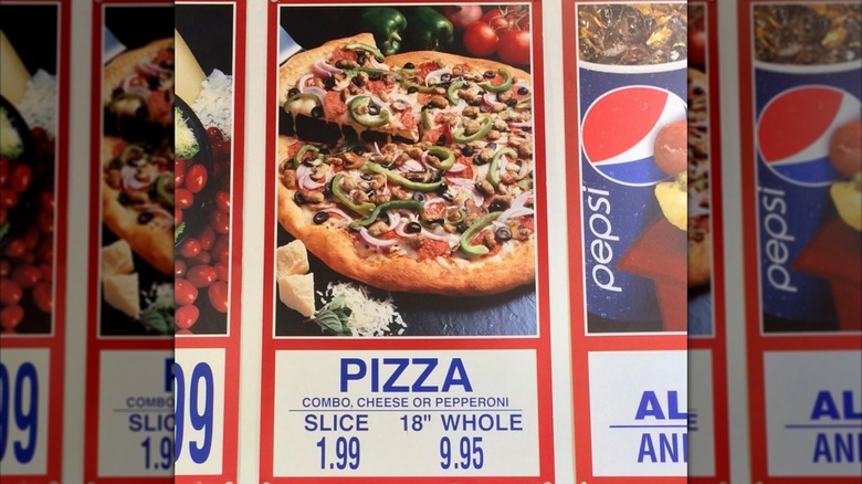 Photo of the Combo Pizza from the Costco food court menu board