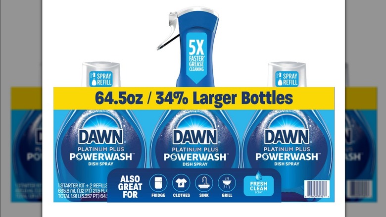 Packaging of Dawn Platinum Plus Powerwash Dish Soap Spray on white background