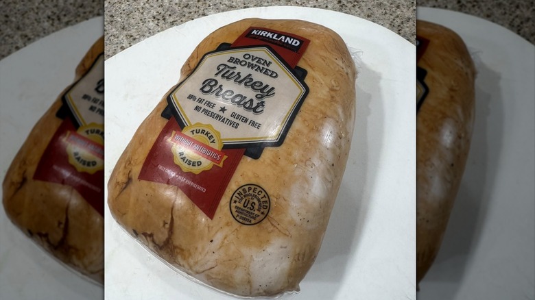 Costco's Kirkland Signature Oven Browned Turkey Breast on a white plate