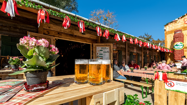Beers on outdoor table at an Austrian bar