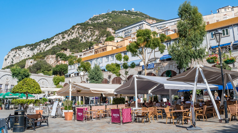 Outdoor tables in Gibraltar main square