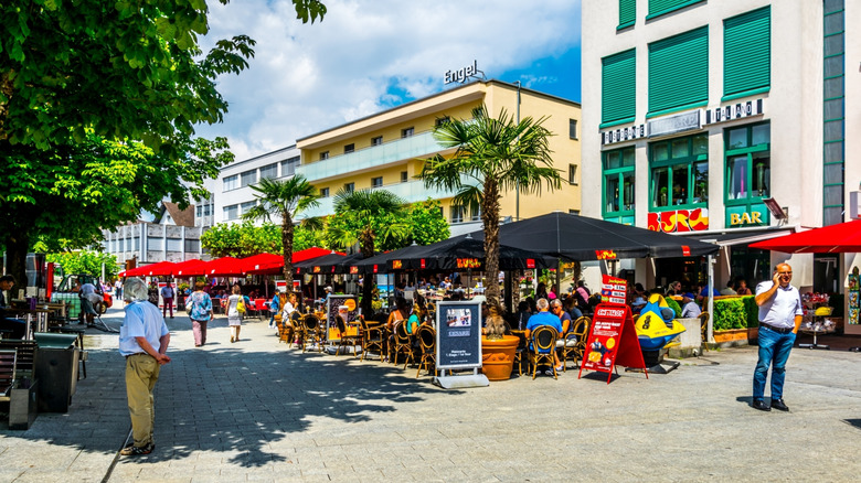 Outdoor bar tables in Vaduz, Liechtenstein