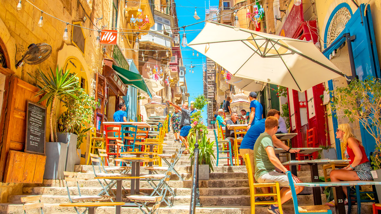 Outdoor bar tables in Valetta, Malta
