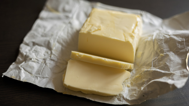 Stick of butter cut close-up