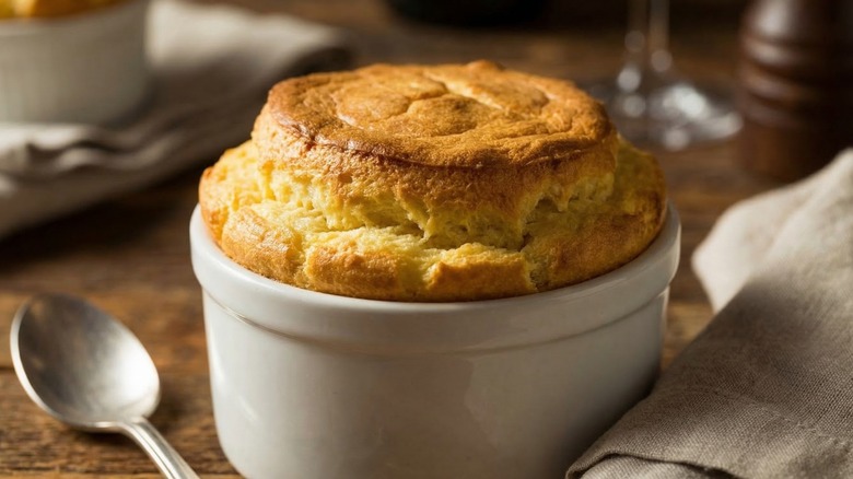 Fluffy soft soufflé with spoon
