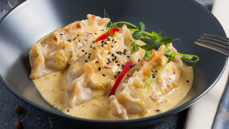 Potstickers in a curry sauce