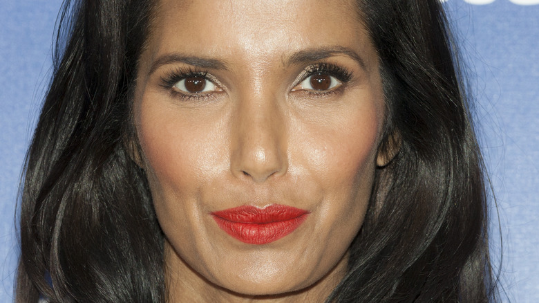 Padma Lakshmi  with red lipstick