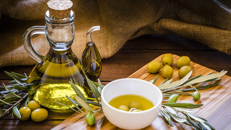 Olive oil and fresh olives