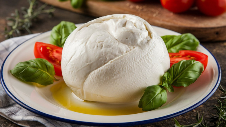 Burrata cheese with basil and olive oil