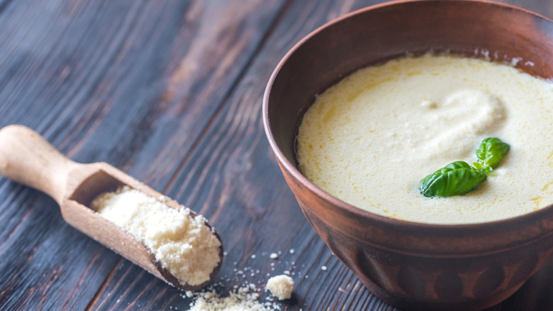 bowl of alfredo pasta sauce