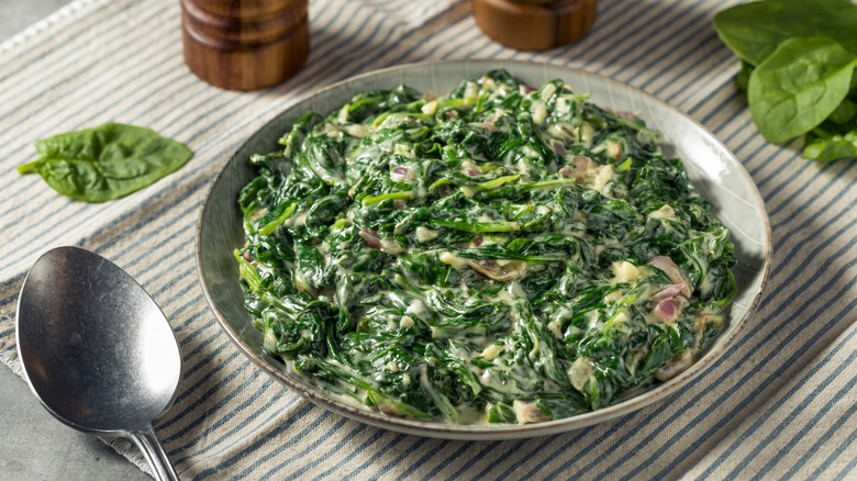 dish of homemade creamed spinach