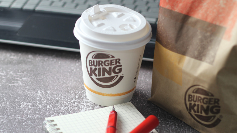 Burger King coffee cup and pen with bag