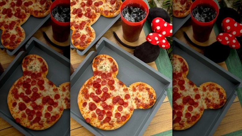 Mickey mouse pizza with pepperoni on baking tray